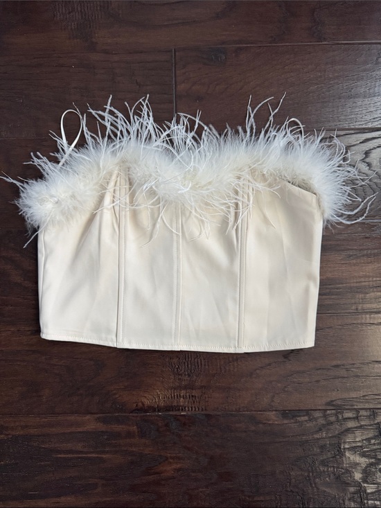 Altar'd State Tops - Feather Trim Strapless Bustier Top — Ivory